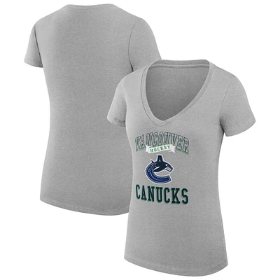 Women's G-III 4Her by Carl Banks Heather Gray Vancouver Canucks Super-Slim Fit Lightweight Team Logo Graphic V-Neck T-Shirt