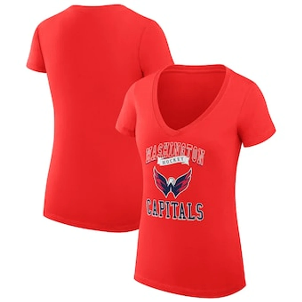 Women's G-III 4Her by Carl Banks Washington Capitals Super-Slim Fit Lightweight Team Logo Graphic V-Neck T-Shirt