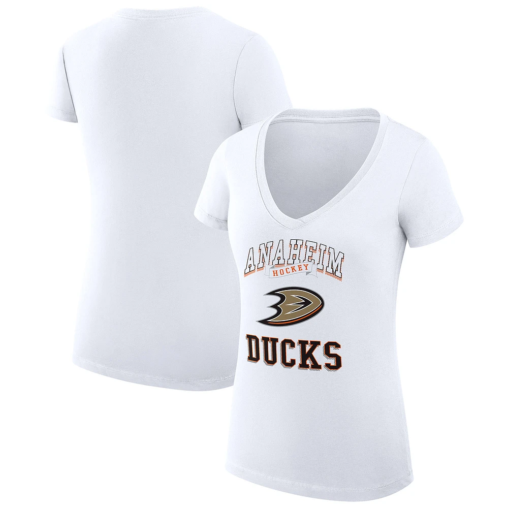 Women's G-III 4Her by Carl Banks White Anaheim Ducks Super-Slim Fit Lightweight Team Logo Graphic V-Neck T-Shirt