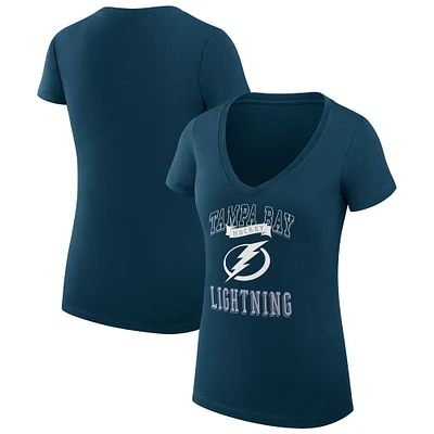 Women's G-III 4Her by Carl Banks Navy Tampa Bay Lightning Super-Slim Fit Lightweight Team Logo Graphic V-Neck T-Shirt