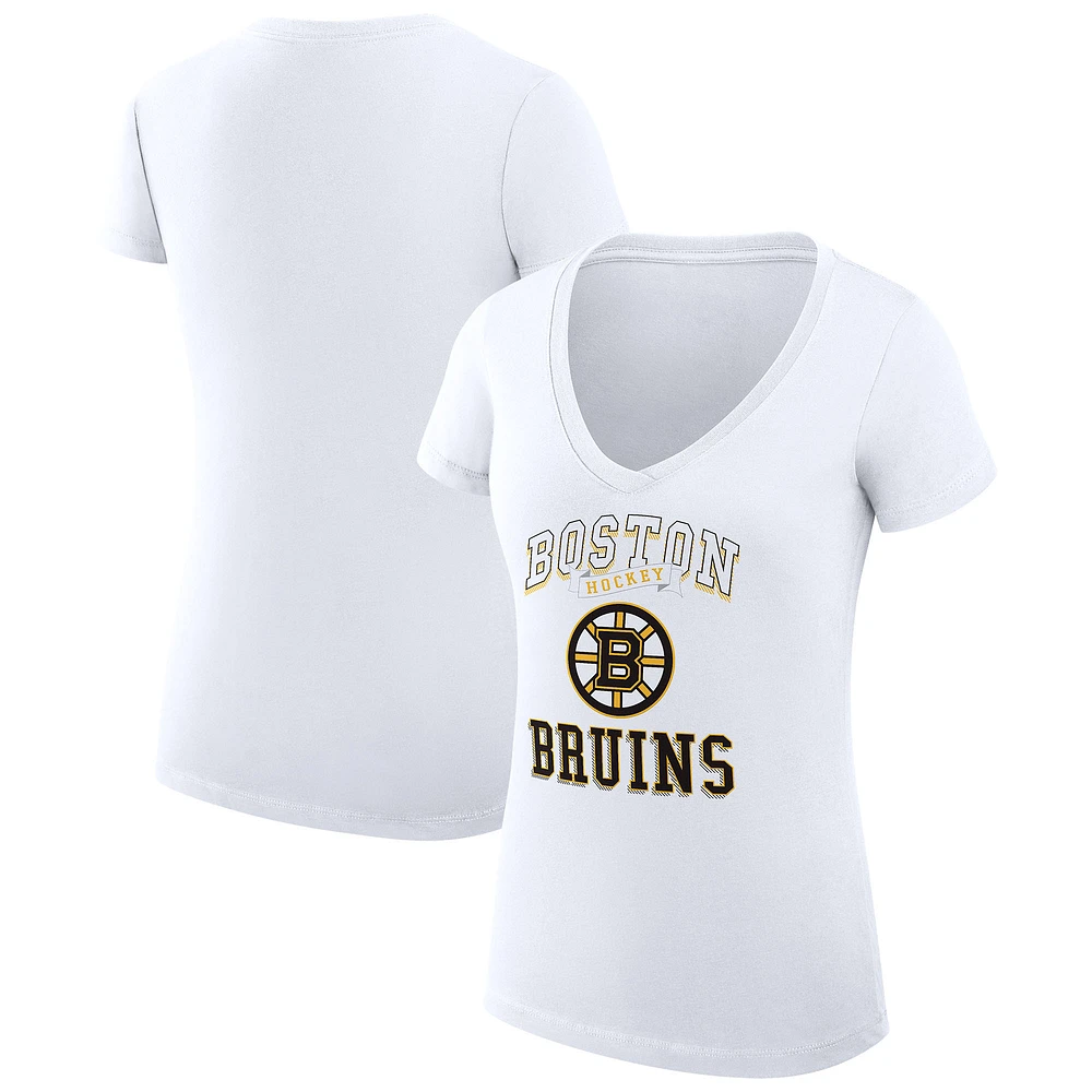 Women's G-III 4Her by Carl Banks White Boston Bruins Super-Slim Fit Lightweight Team Logo Graphic V-Neck T-Shirt