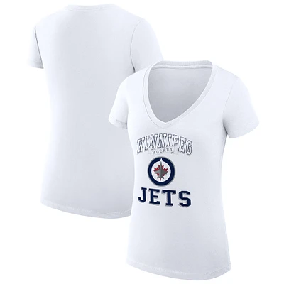 Women's G-III 4Her by Carl Banks White Winnipeg Jets Super-Slim Fit Lightweight Team Logo Graphic V-Neck T-Shirt