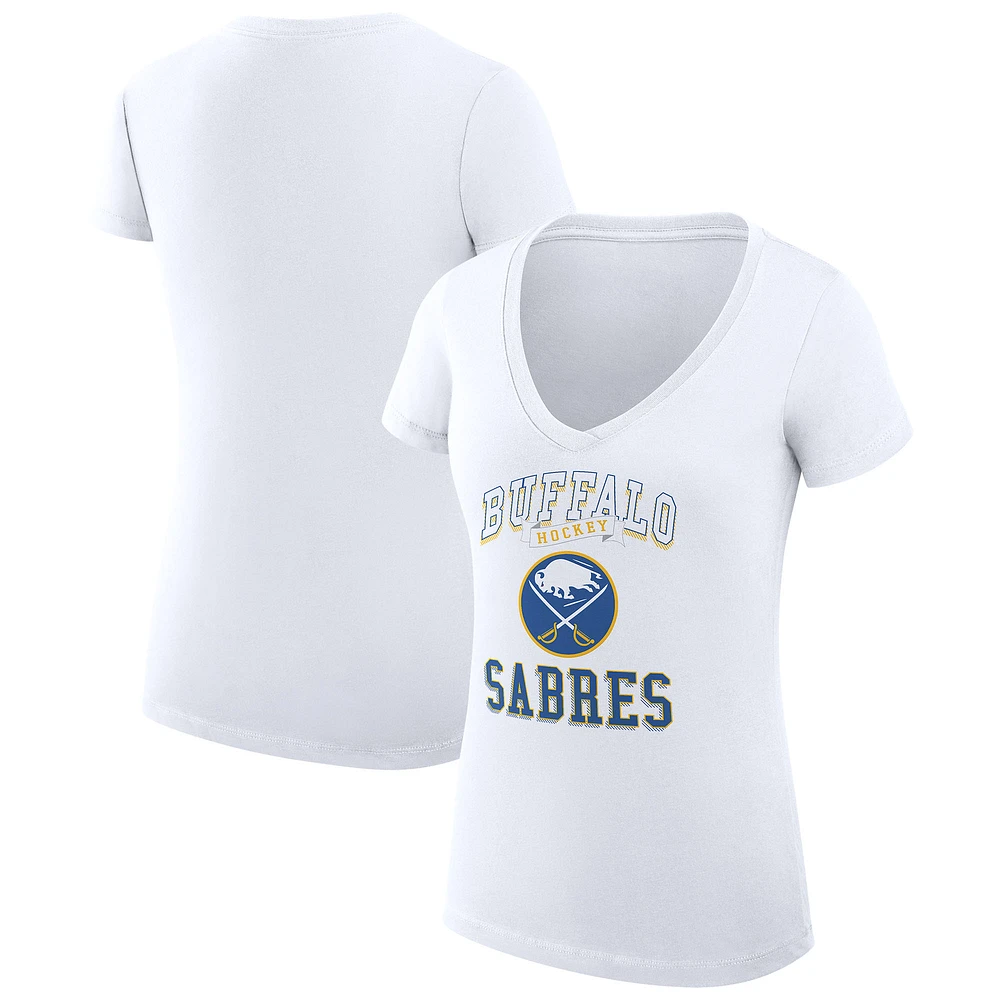Women's G-III 4Her by Carl Banks White Buffalo Sabres Super-Slim Fit Lightweight Team Logo Graphic V-Neck T-Shirt