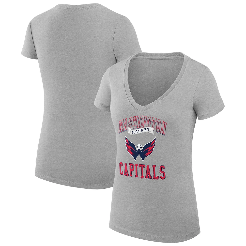 Women's G-III 4Her by Carl Banks Heather Gray Washington Capitals Super-Slim Fit Lightweight Team Logo Graphic V-Neck T-Shirt