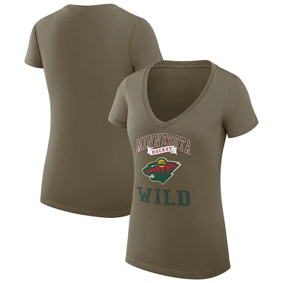 Women's G-III 4Her by Carl Banks Olive Minnesota Wild Super-Slim Fit Lightweight Team Logo Graphic V-Neck T-Shirt
