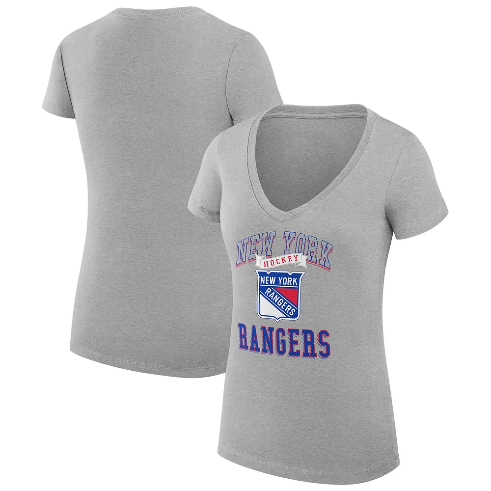 Women's G-III 4Her by Carl Banks Heather Gray New York Rangers Super-Slim Fit Lightweight Team Logo Graphic V-Neck T-Shirt