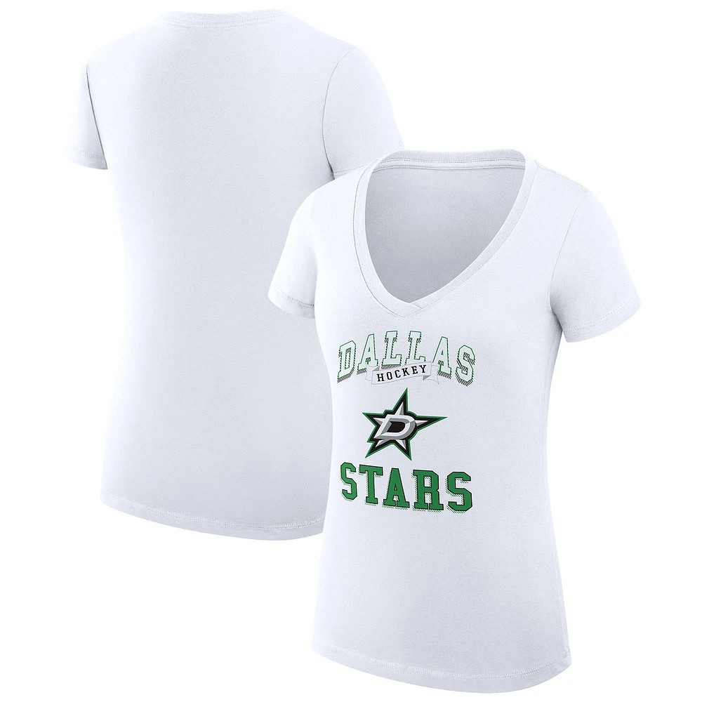Women's G-III 4Her by Carl Banks White Dallas Stars Super-Slim Fit Lightweight Team Logo Graphic V-Neck T-Shirt