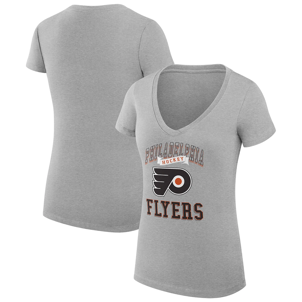 Women's G-III 4Her by Carl Banks Heather Gray Philadelphia Flyers Super-Slim Fit Lightweight Team Logo Graphic V-Neck T-Shirt
