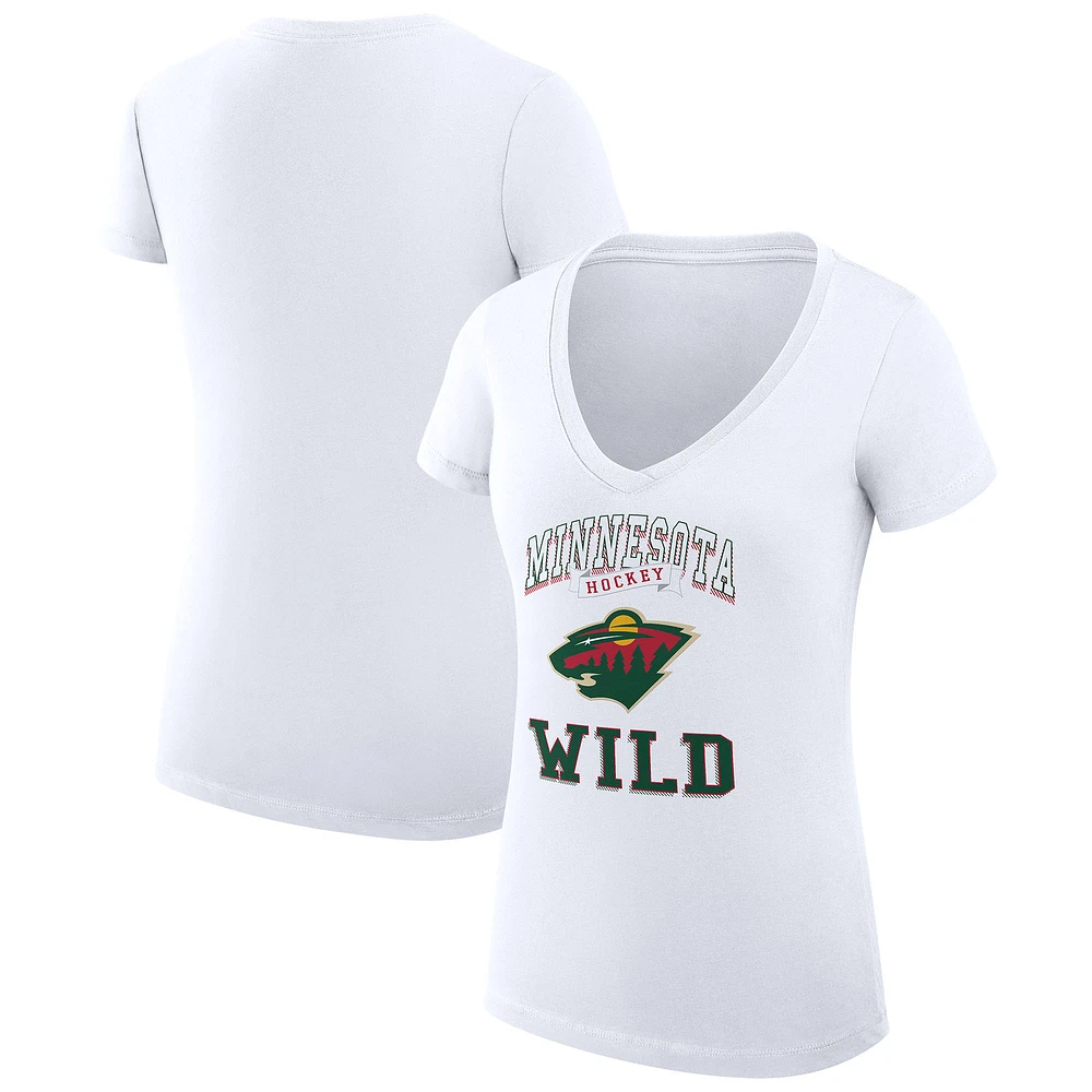 Women's G-III 4Her by Carl Banks White Minnesota Wild Super-Slim Fit Lightweight Team Logo Graphic V-Neck T-Shirt