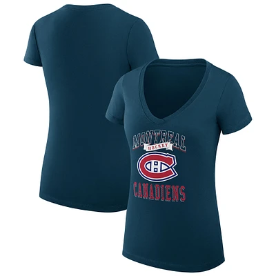 Women's G-III 4Her by Carl Banks Navy Montreal Canadiens Super-Slim Fit Lightweight Team Logo Graphic V-Neck T-Shirt
