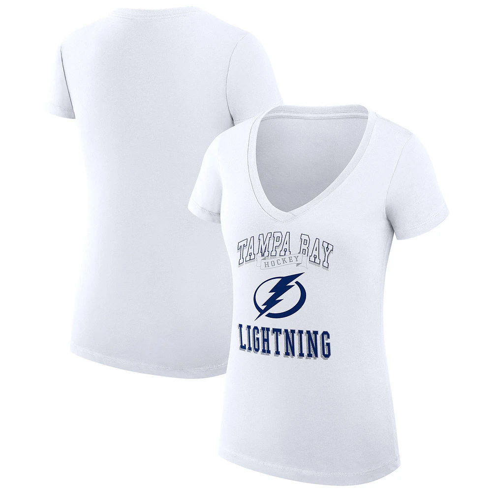 Women's G-III 4Her by Carl Banks White Tampa Bay Lightning Super-Slim Fit Lightweight Team Logo Graphic V-Neck T-Shirt