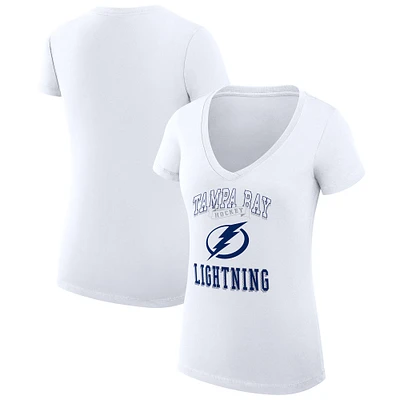 Women's G-III 4Her by Carl Banks White Tampa Bay Lightning Super-Slim Fit Lightweight Team Logo Graphic V-Neck T-Shirt
