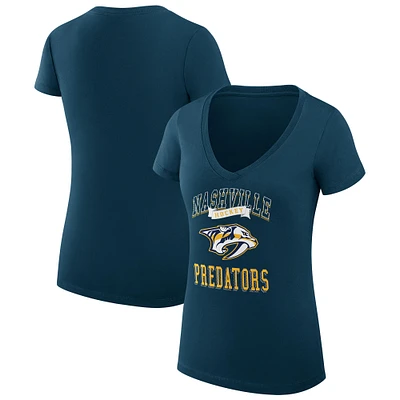 Women's G-III 4Her by Carl Banks Navy Nashville Predators Super-Slim Fit Lightweight Team Logo Graphic V-Neck T-Shirt