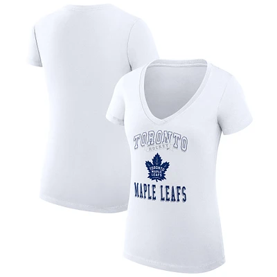 Women's G-III 4Her by Carl Banks White Toronto Maple Leafs Super-Slim Fit Lightweight Team Logo Graphic V-Neck T-Shirt