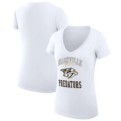 Women's G-III 4Her by Carl Banks White Nashville Predators Super-Slim Fit Lightweight Team Logo Graphic V-Neck T-Shirt
