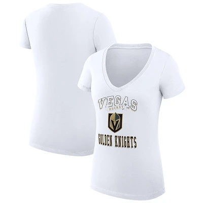 Women's G-III 4Her by Carl Banks White Vegas Golden Knights Team Logo Graphic V-Neck Fitted T-Shirt
