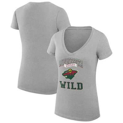 Women's G-III 4Her by Carl Banks Heather Gray Minnesota Wild Super-Slim Fit Lightweight Team Logo Graphic V-Neck T-Shirt