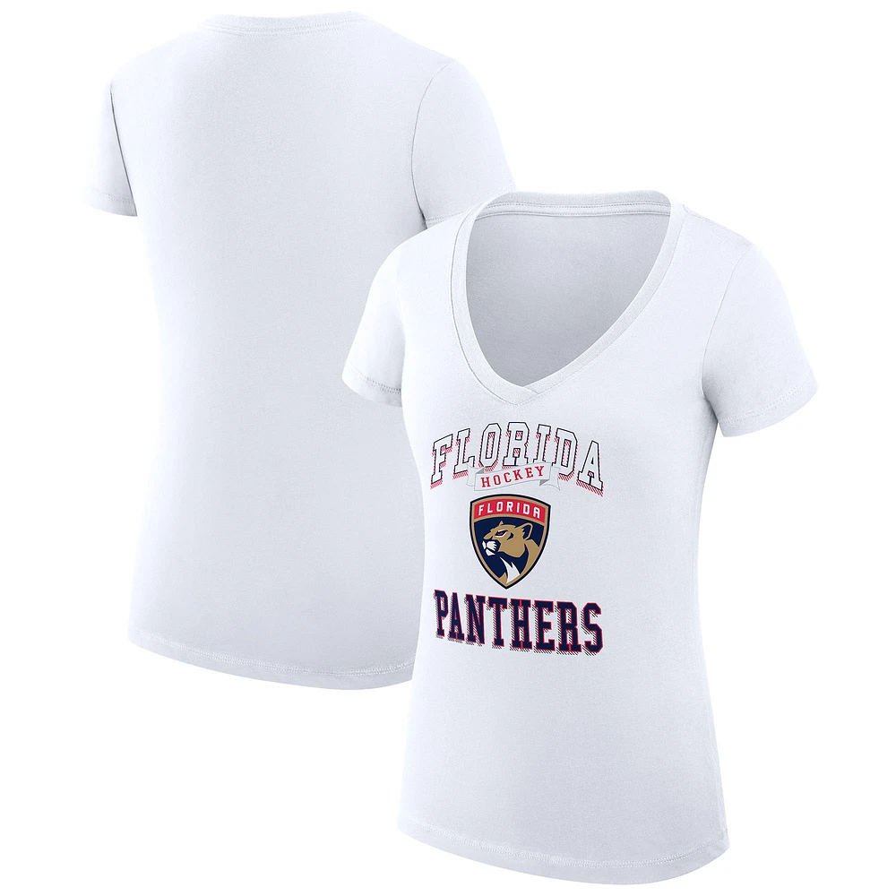 Women's G-III 4Her by Carl Banks White Florida Panthers Super-Slim Fit Lightweight Team Logo Graphic V-Neck T-Shirt