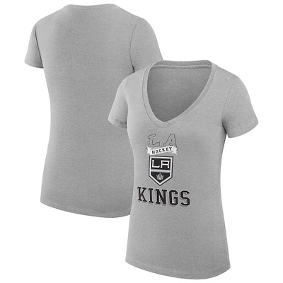 Women's G-III 4Her by Carl Banks Heather Gray Los Angeles Kings Super-Slim Fit Lightweight Team Logo Graphic V-Neck T-Shirt