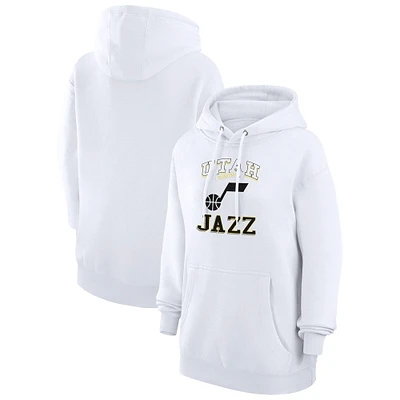 Women's G-III 4Her by Carl Banks White Utah Jazz Graphic Fleece Pullover Hoodie
