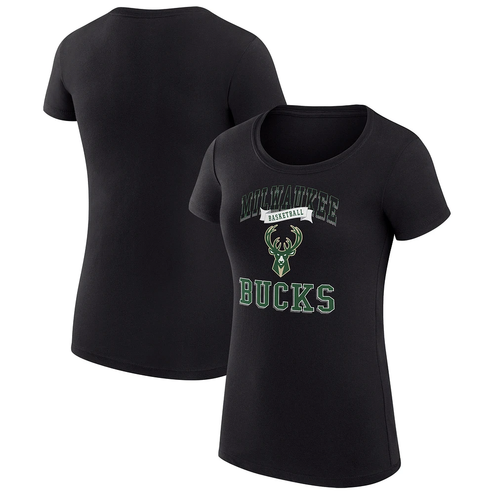 Women's G-III 4Her by Carl Banks Black Milwaukee Bucks Super-Slim Fit Lightweight Team Logo T-Shirt