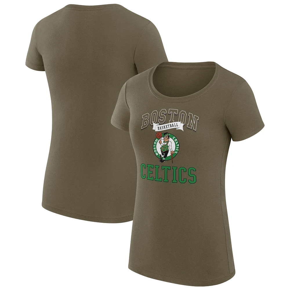 Women's G-III 4Her by Carl Banks Olive Boston Celtics Super-Slim Fit Lightweight Team Logo T-Shirt