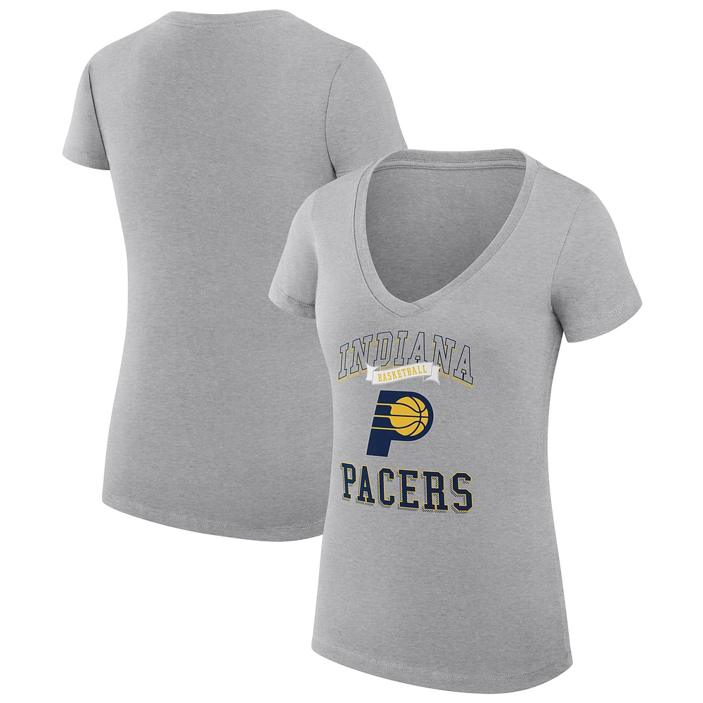 Women's G-III 4Her by Carl Banks Heather Gray Indiana Pacers Super-Slim Fit Lightweight Team Logo V-Neck T-Shirt