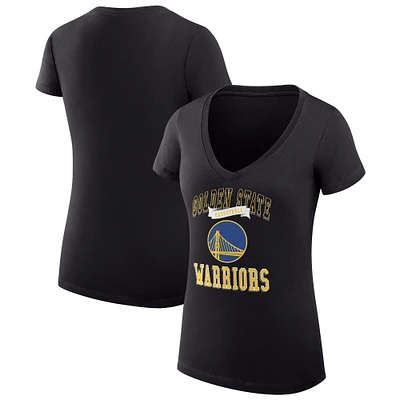 Women's G-III 4Her by Carl Banks Black Golden State Warriors Super-Slim Fit Lightweight Team Logo V-Neck T-Shirt