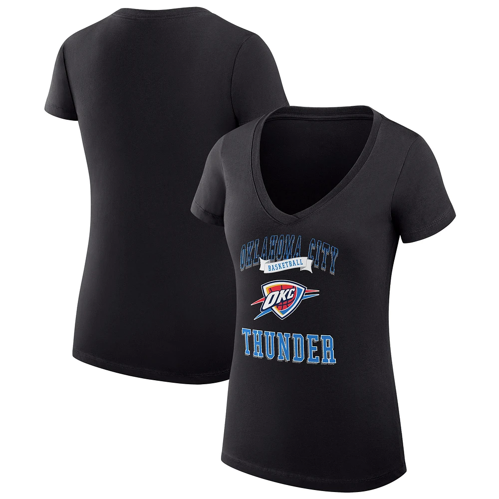 Women's G-III 4Her by Carl Banks Black Oklahoma City Thunder Super-Slim Fit Lightweight Team Logo V-Neck T-Shirt