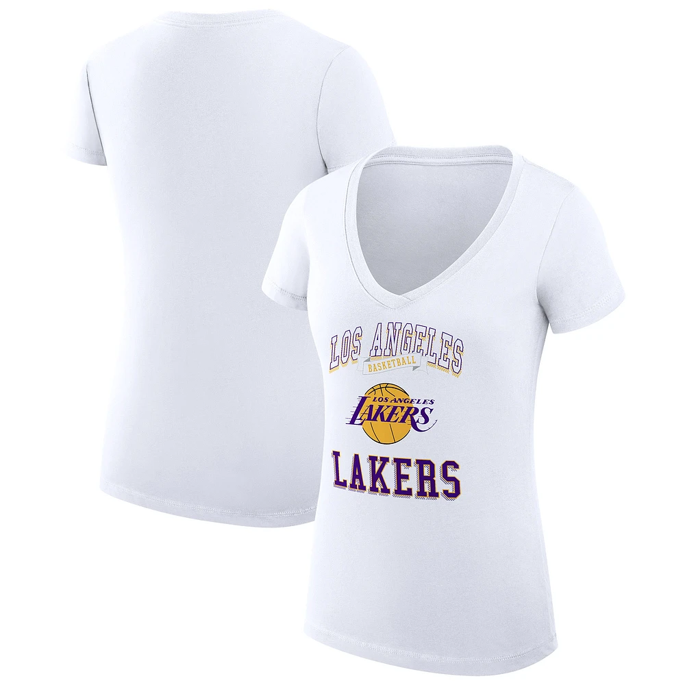 Women's G-III 4Her by Carl Banks White Los Angeles Lakers Super-Slim Fit Lightweight Team Logo V-Neck T-Shirt