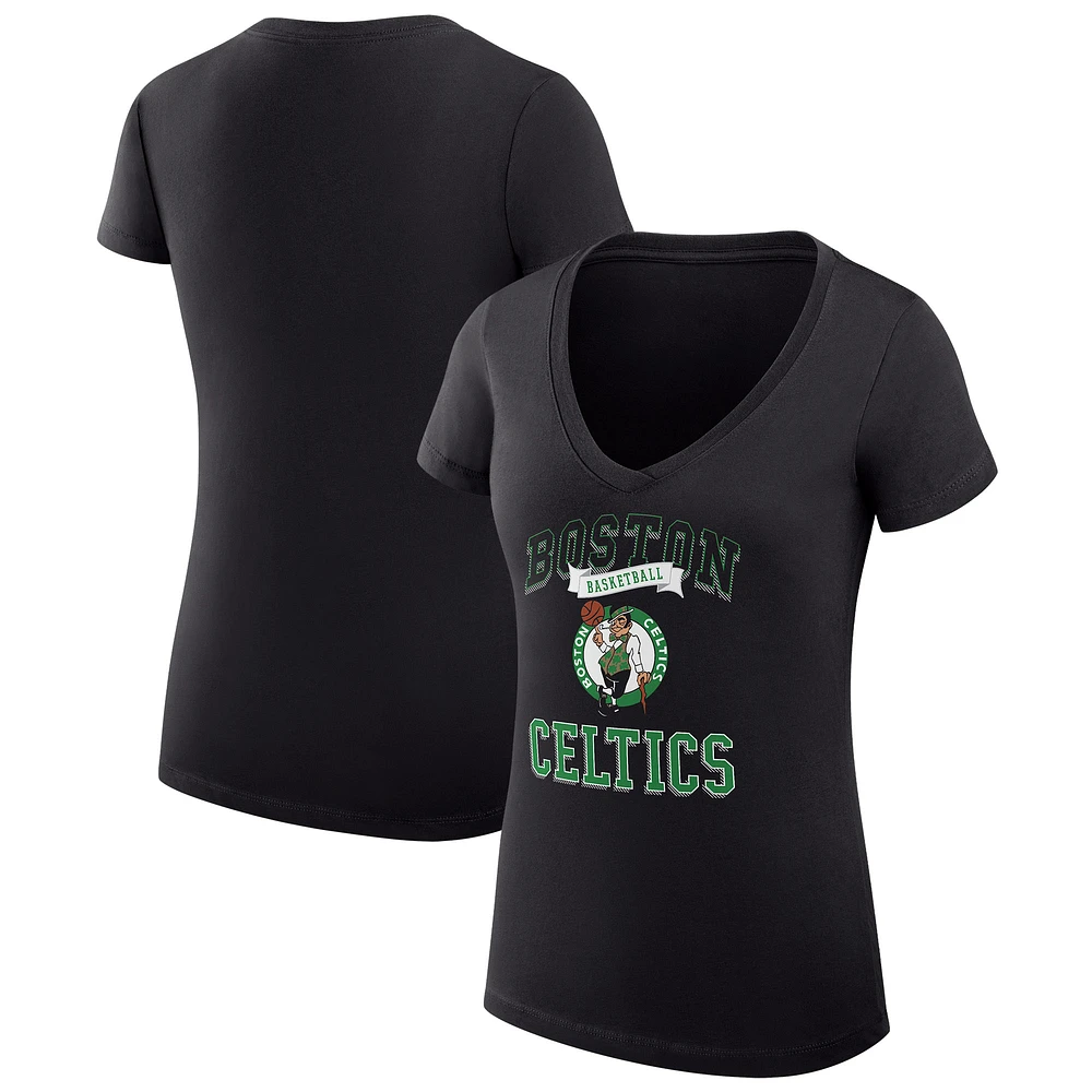 Women's G-III 4Her by Carl Banks Black Boston Celtics Super-Slim Fit Lightweight Team Logo V-Neck T-Shirt
