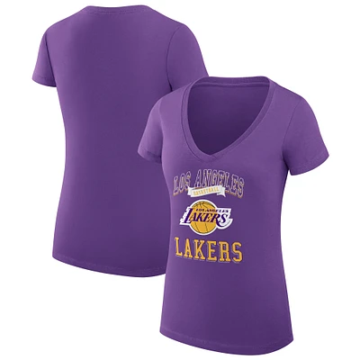 Women's G-III 4Her by Carl Banks Purple Los Angeles Lakers Super-Slim Fit Lightweight Team Logo V-Neck T-Shirt