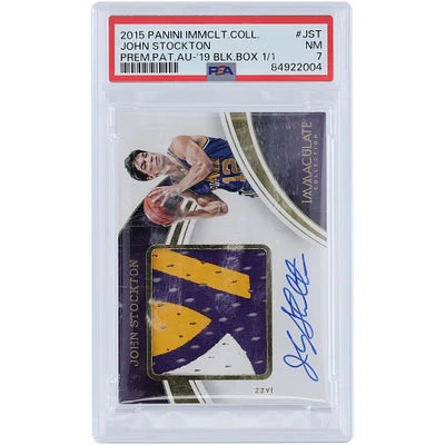 John Stockton Utah Jazz Autographed 2015-16 Panini Immaculate Collection Black Box Tri-Color Relic #PPA-JST #1/1 PSA Authenticated 7 Card