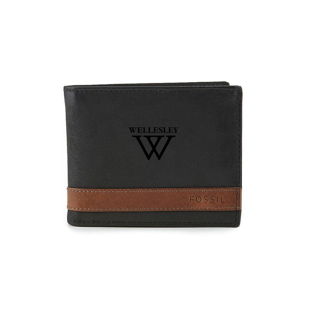 Men's Fossil Black Wellesley Blue Quinn Flip ID Bifold Wallet
