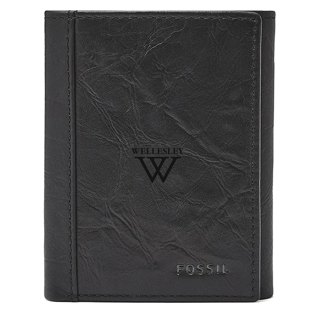 Men's Fossil Black Wellesley Blue Neel Extra Capacity Trifold Wallet