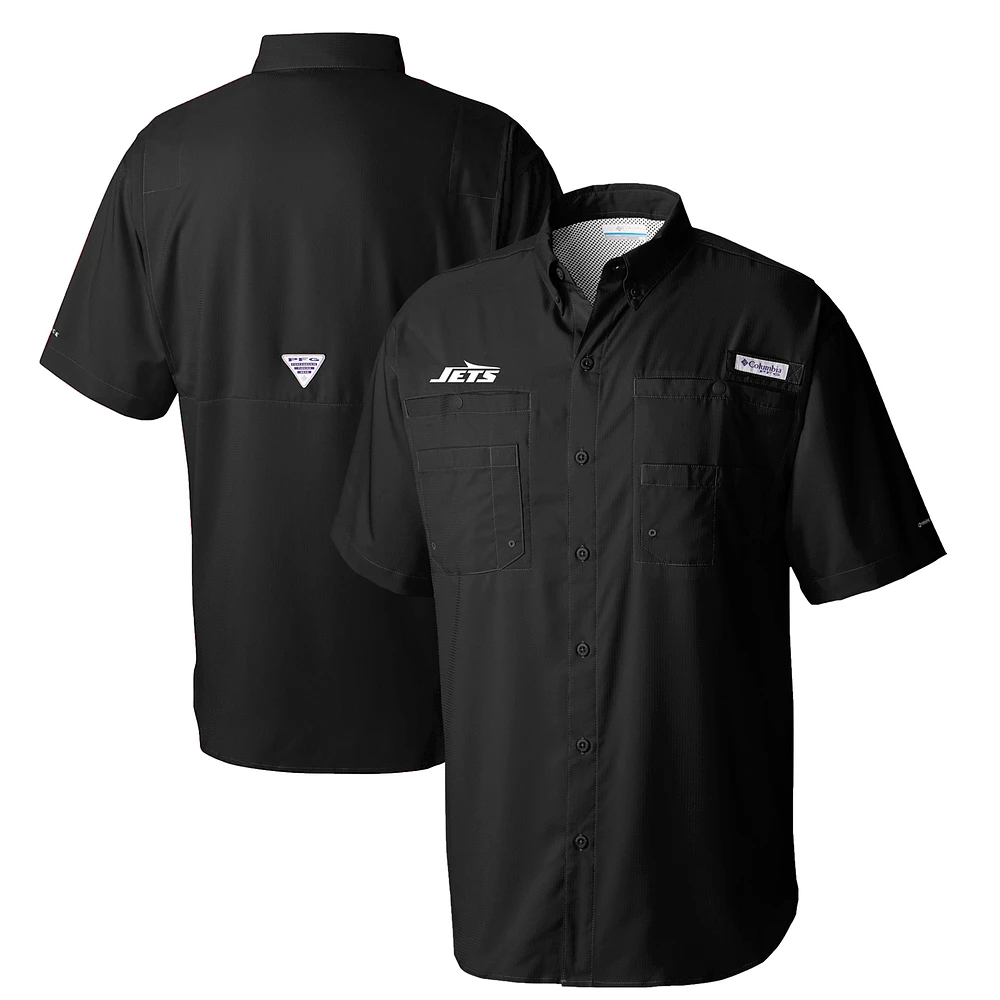 Men's Columbia Black New York Jets Tamiami Omni-Shade Button-Down Shirt