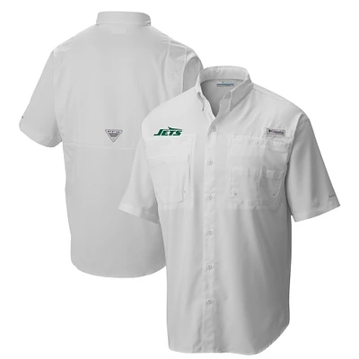 Men's Columbia White New York Jets Tamiami Omni-Shade Button-Down Shirt