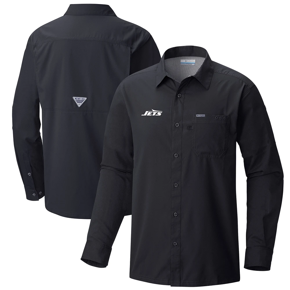 Men's Columbia Black New York Jets Slack Tide Omni-Wick Button-Up Long Sleeve Shirt