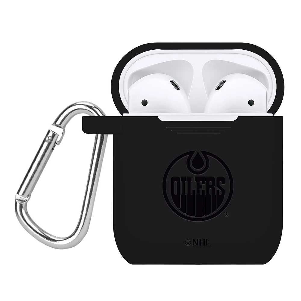 Black Edmonton Oilers Debossed Silicone AirPods Case Cover