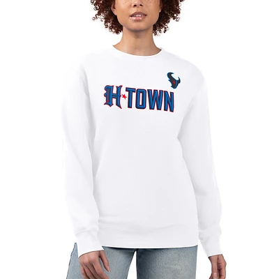 Women's G-III 4Her by Carl Banks White Houston Texans H-Town Fleece Pullover Sweatshirt