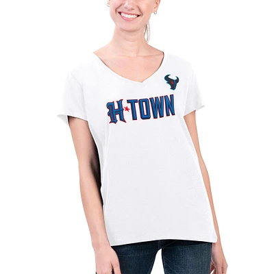 Women's G-III 4Her by Carl Banks White Houston Texans Super-Slim Fit Lightweight H-Town V-Neck T-Shirt