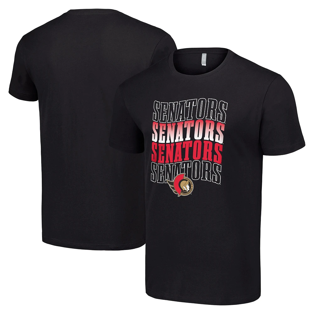 Men's Starter Black Ottawa Senators Four Team Name Logo T-Shirt
