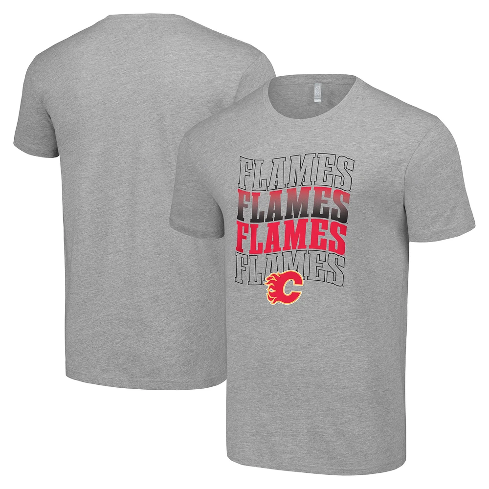Men's Starter Heather Gray Calgary Flames Four Team Name Logo T-Shirt
