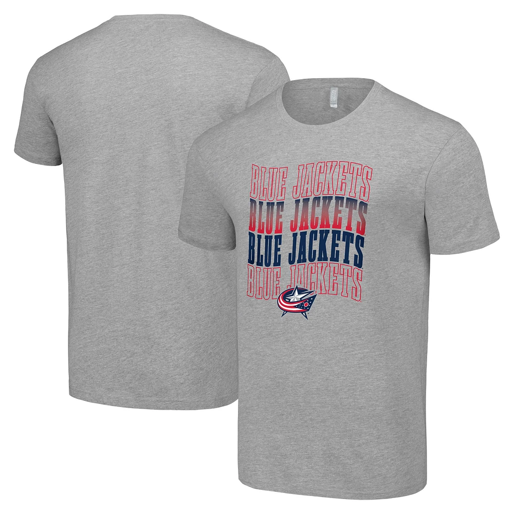 Men's Starter Heather Gray Columbus Blue Jackets Four Team Name Logo T-Shirt
