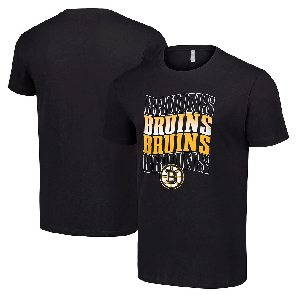 Men's Starter Black Boston Bruins Four Team Name Logo T-Shirt