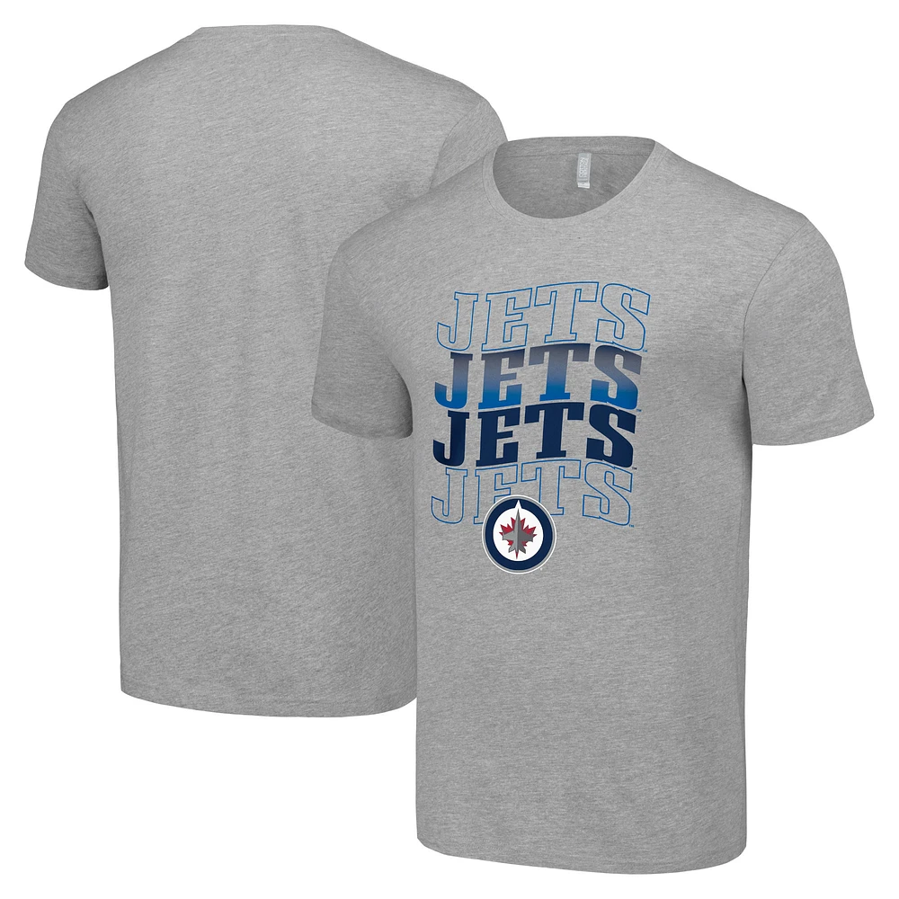 Men's Starter Heather Gray Winnipeg Jets Four Team Name Logo T-Shirt