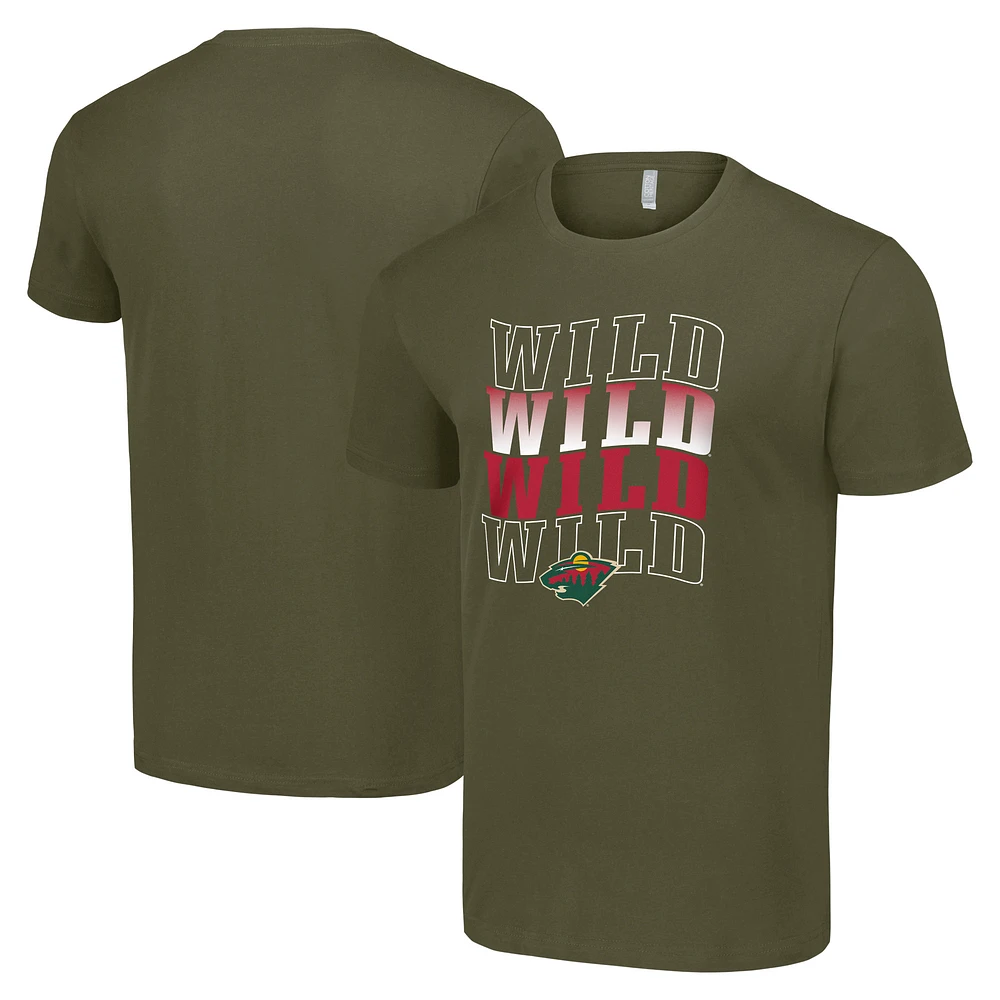 Men's Starter Olive Minnesota Wild Four Team Name Logo T-Shirt