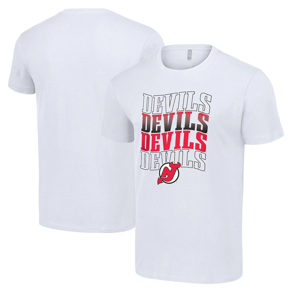 Men's Starter White New Jersey Devils Four Team Name Logo T-Shirt