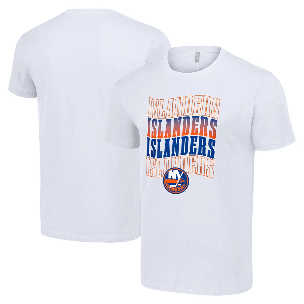 Men's Starter White New York Islanders Four Team Name Logo T-Shirt