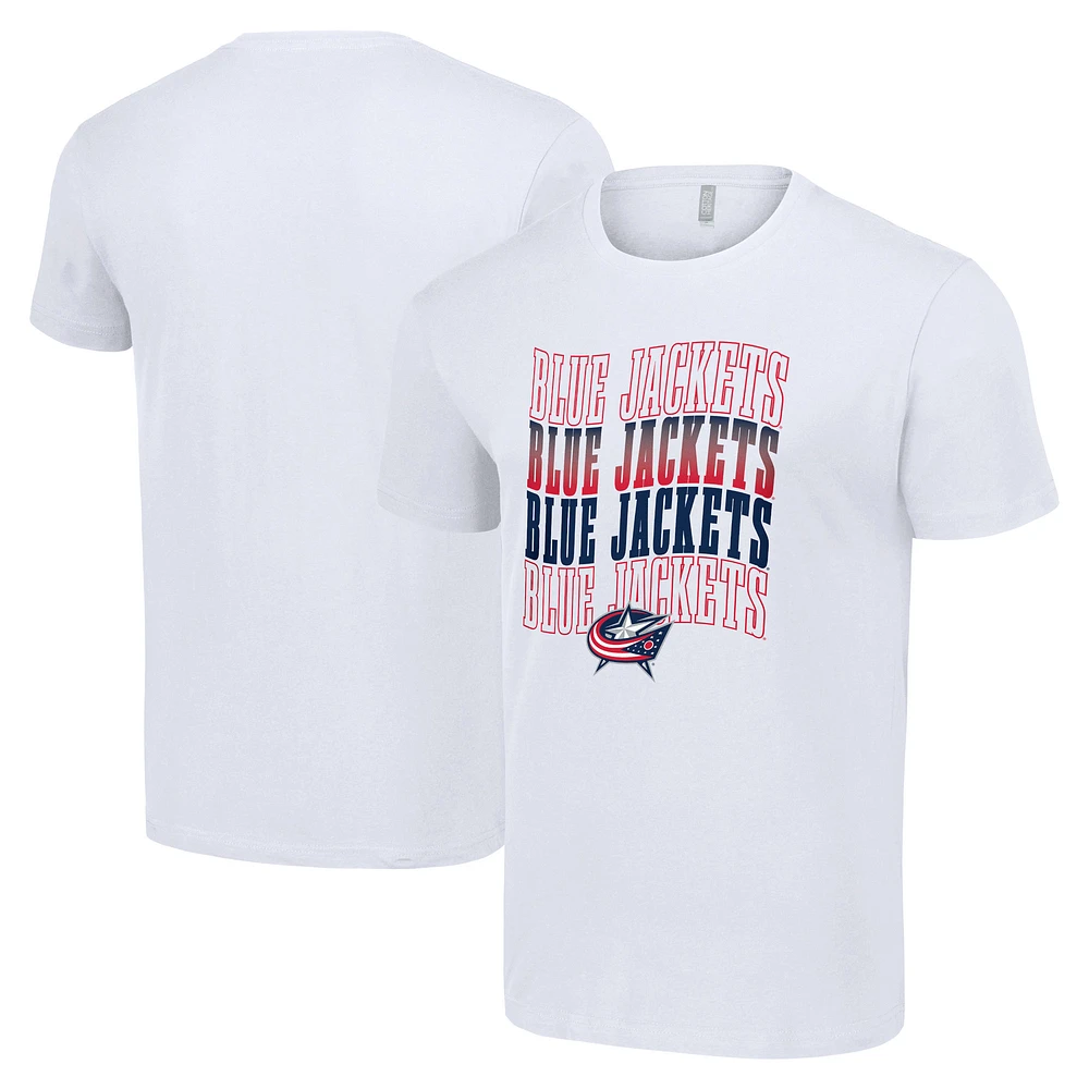 Men's Starter White Columbus Blue Jackets Four Team Name Logo T-Shirt